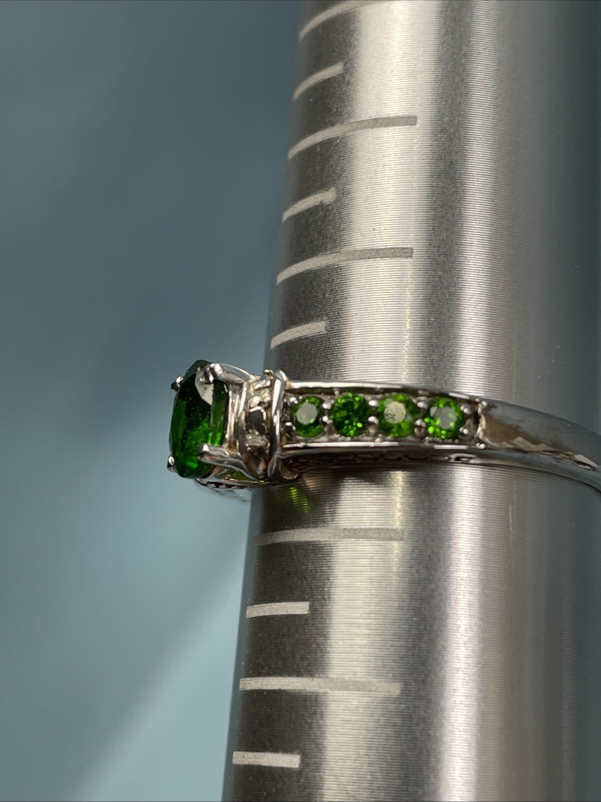 Simulated Green Emerald Ring .925 Silver Size 9 W… - image 3