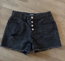 Old Navy Girls High Rise Button-Fly Raw Hem Black Denim Jean Shorts Sz 10