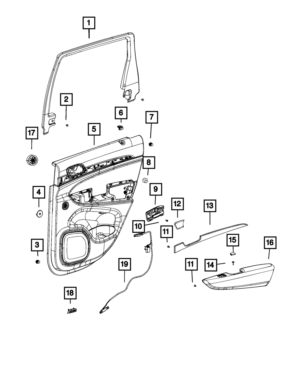 Genuine Mopar Rear Door Trim Panel Assembly Right 6FD101T5AD
