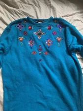 I.B. Diffusion VTG 90's Beaded Silk Blend Angora Sweater Women's Size M Blue