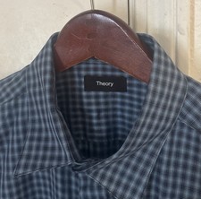 Theory Blue Plaid Dress Shirt M 16 X 33 Slim Fit