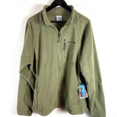 Columbia Fleecejacke Herren XL olivgrün durchgehender Reißverschluss aktive Passform Austausch neu mit Etikett