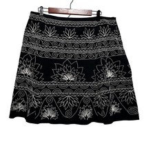 VTG Talbots Boho Cottagecore A-line Skirt 18 Black Floral Embroidered Folk Art