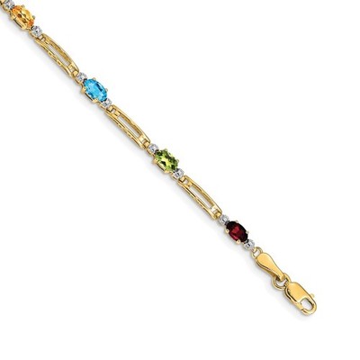 14k Gelbgold Ovalschliff Multicolor Edelstein & Diamant Fancy Tennis Armband 7''
