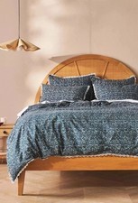 Anthropologie Fantastical Queen Duvet Cover Blue w Eyelet Trim 2 Euro Shams 26  