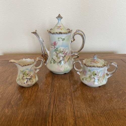 Lefton Hand Painted Floral Porcelain Tea Set NE2563 NE2564 Gold Trim  Excellent 