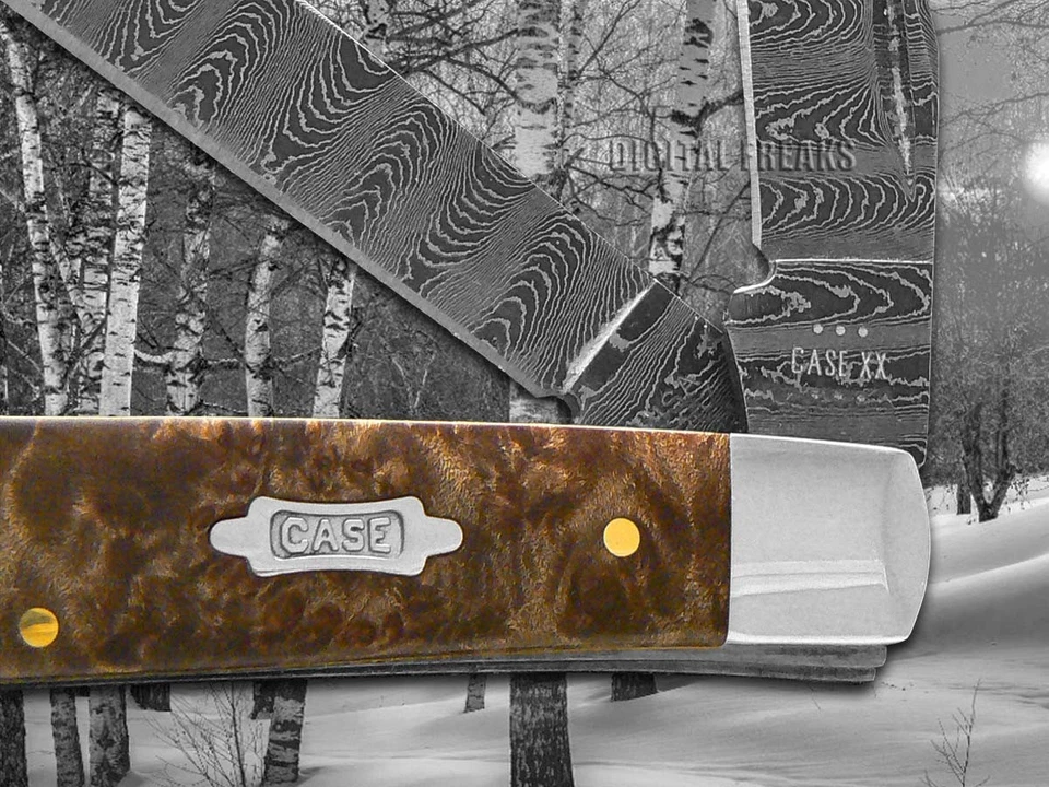 Case xx Mini Trapper Damascus Steel Natural Maple Burl Wood 15091 Pocket Knife - Image 4 of 4