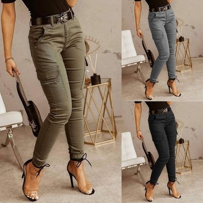 Women's Trousers, Low-waist Buttons, Solid Color Pockets