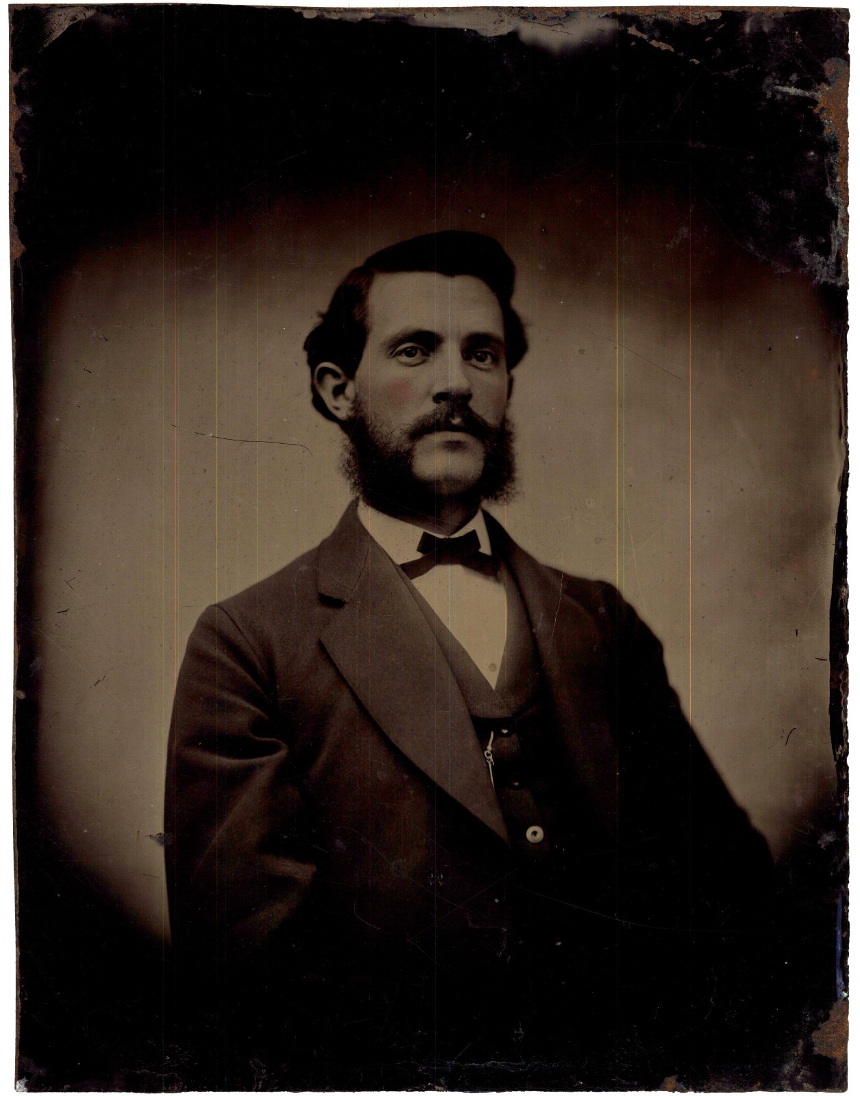 Circa 1870s Whole Plate Tintype Handsome Bearded Dapper Man in Suit