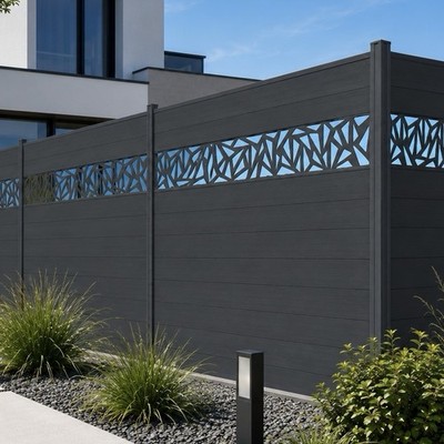 WPC Sichtschutzzaun Anthrazit Komplettset Alu Pfosten Gartenzaun pflegeleicht