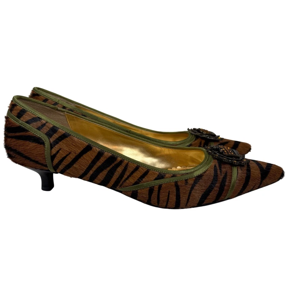 Hale Bob Animal Print Pointed Toe Heels, Crown Embellishment, Zebra Brown, 9.5 - Image 4 of 4