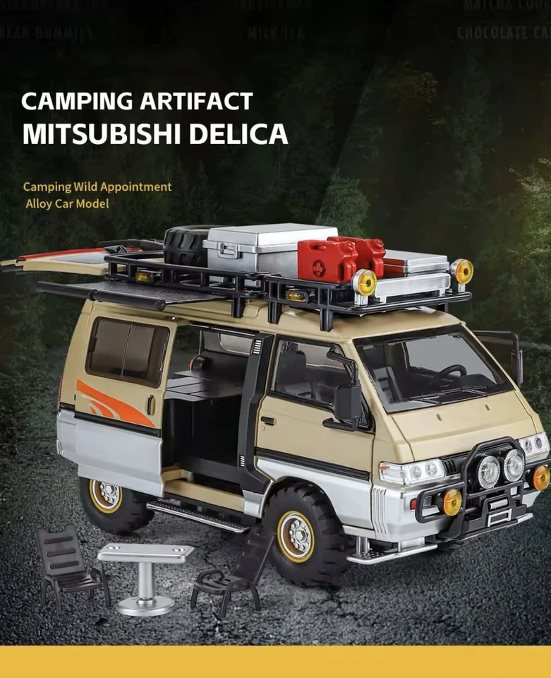 Casa rodante Mitsubishi Delica Mini todo terreno 4x4 - amarillo - accesorios - escala 1:24 Foto 3 de 4