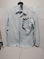 Vintage Warner Bros Men Blue Long Sleeve Denim Chambray Shirt Looney Tunes Sz M