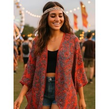 Feathers by Tolani Pink Paisley Open-Front Kimono Duster Coverup Size OS