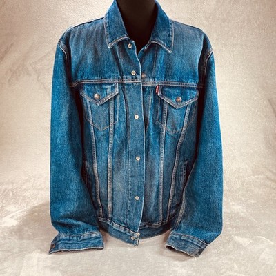  Levi's Reversible Trucker Jacket Men L Blue Denim Long Sleeve Snap Front