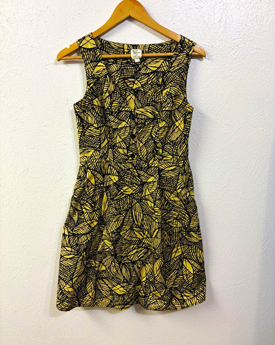 Weston Wear Womens 6 Sleeveless A-Line Abstract Lined Cotton Dress Beige Black