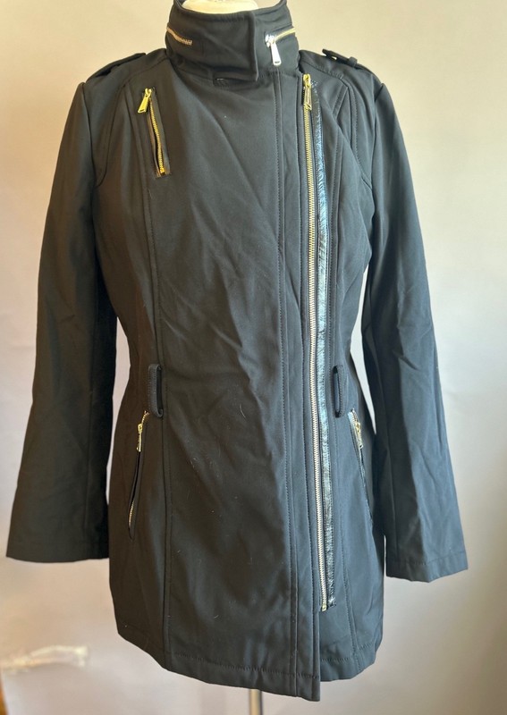 Michael Kors Black Asymmetrical Full Zip Rain Jacket - Size M