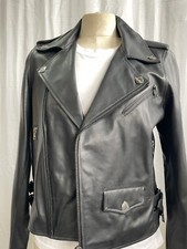 Misspap Premium Black Leather Biker Jacket Size 10. 100%lamb Leather
