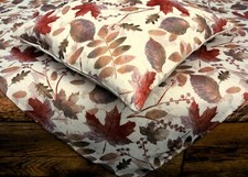 Tischdecke Herbst Bl&auml;tterdruck L&auml;ufer Kissen Creme-bunt-gold Leinenoptik 2307