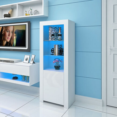 High Gloss Living Room Furniture LED Stand Tall Unit Cabinet Display Sideboard - Picture 4 of 10