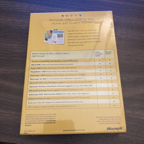 Microsoft Office 2008 Home and Student Edition for Mac Brand New Factory Sealed - Picture 2 of 3