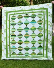 New Handmade quilt - Green / White / Aqua Strip Squares with Border