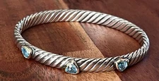David Yurman Sterling Silver 18k Gold Blue Topaz Renaissance Bracelet Size Small