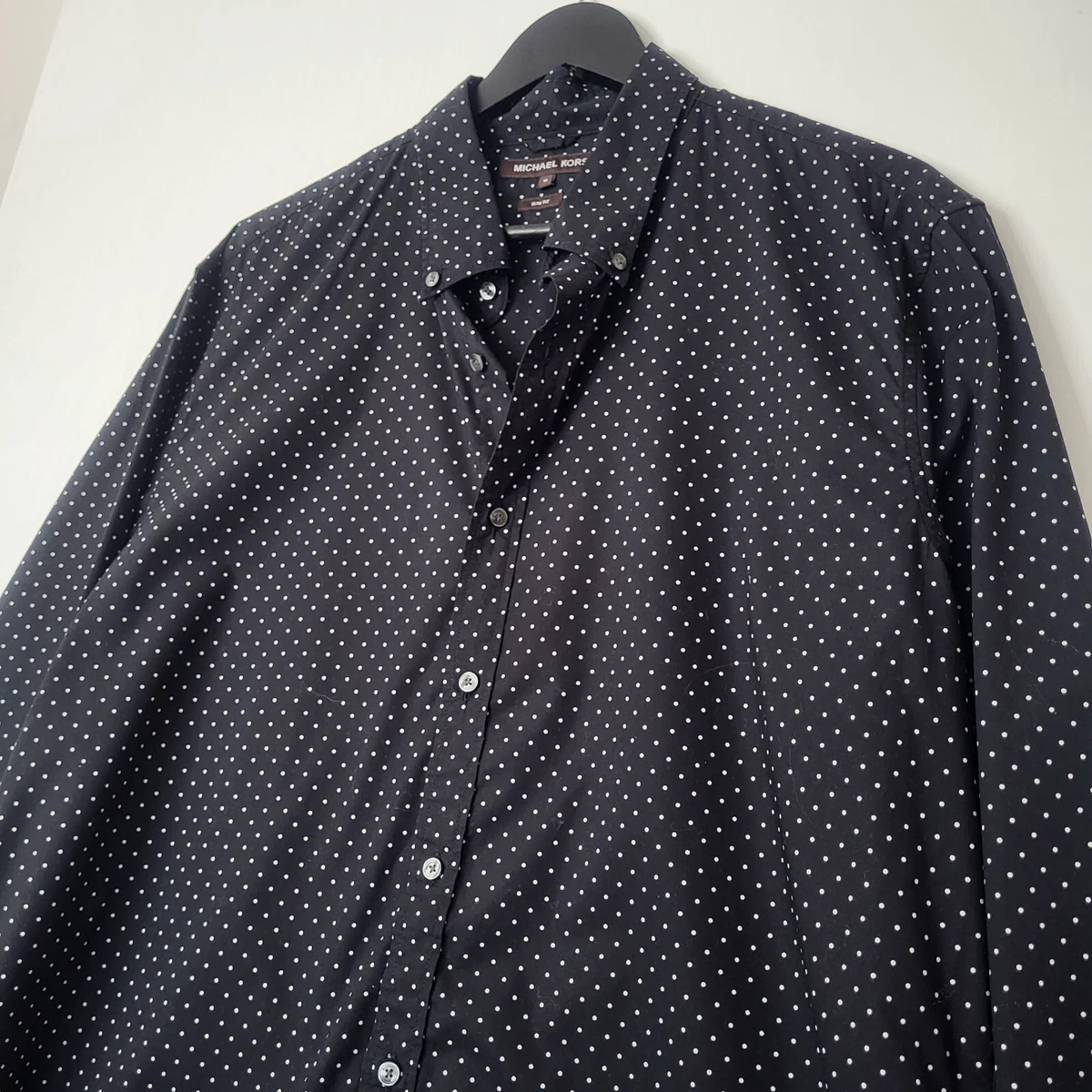 Mickael Kors Polka Dot Shirt Medium Slim Fit Black Button Down eBay