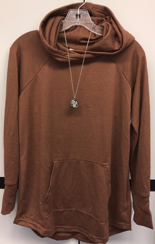 NWT LuLaRoe Medium Solid Brown HACCI Amber Hooded SWEATER - Picture 2 of 7