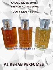 3x AL REHAB EDP PERFUME SPRAYS 50 ML FRENCH COFFEE & CHOCO MUSK & TOOTY MUSK