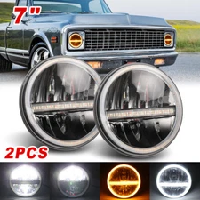 For 1967-1972 Chevy C10 Pair 7"inch LED Headlights Round DOT Approved Hi/Lo Lamp