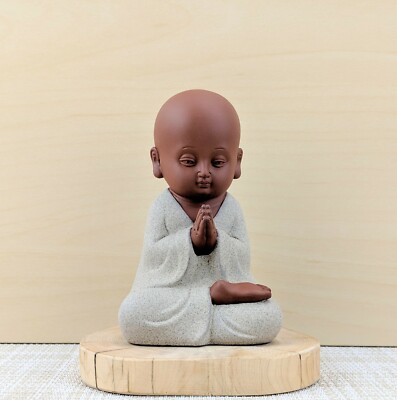 Clay Meditating Zen Monk / Buddha Tea Pet Gray
