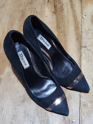 Dune London NIB Dune Bronty Pump Heels Black Gold 39 Suede 