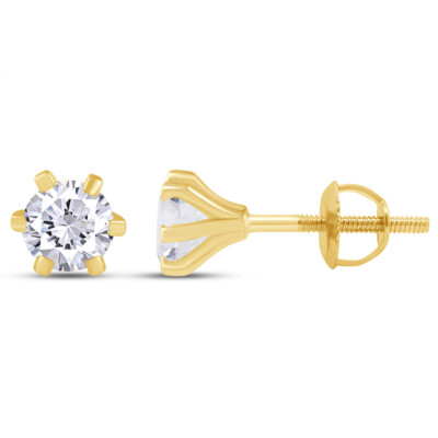 Solid 10K Yellow Gold 2 Ct Round Cut  Stud Earrings