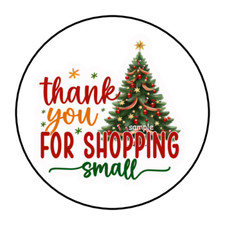 30 THANK YOU FOR SHOPPING SMALL CHRISTMAS STICKERS ENVELOPE SEALS LABELS 1.5"