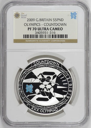 2009 Great Britain Silver 5 Pound Proof Olympics Countdown NGC PF70 UCAM [BN316]