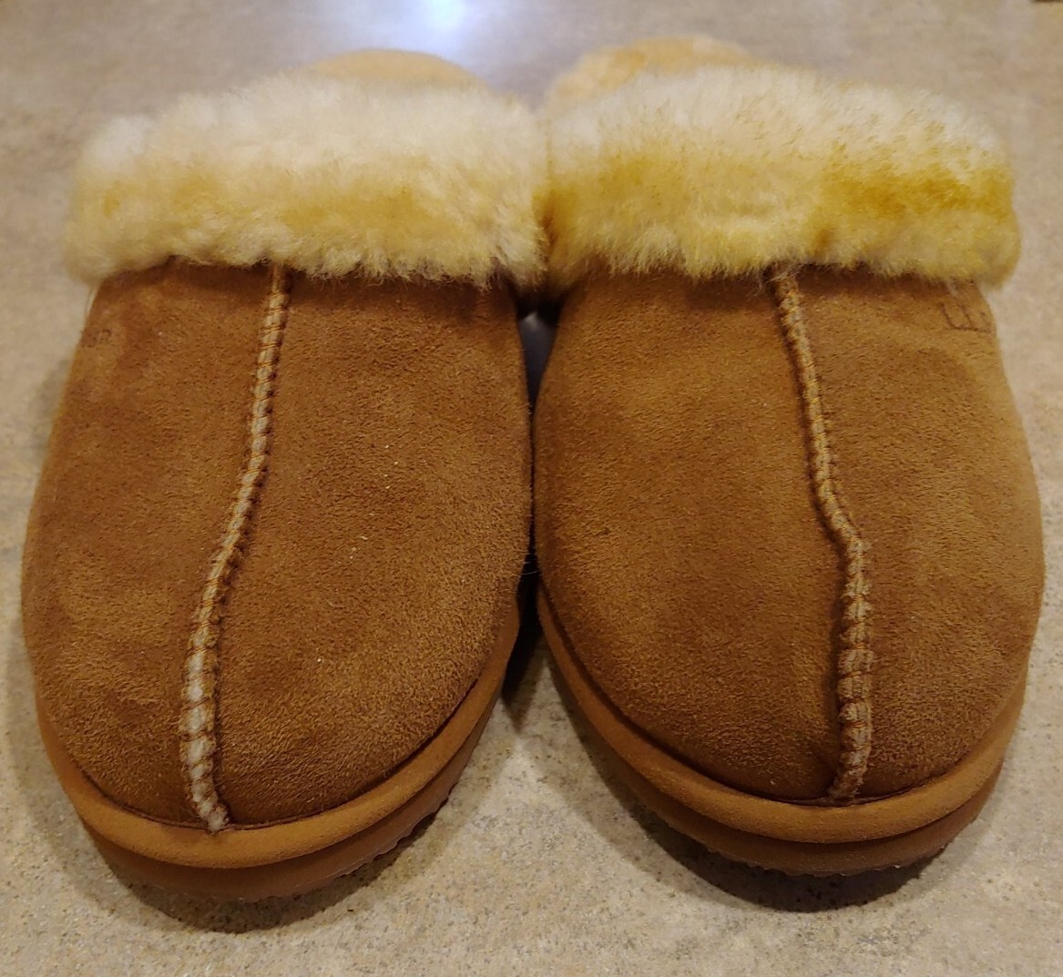 SAOLA Donna taglia 8 L.L. Pantofole suola dura agnelli marrone pelle scamosciata lana agnelli