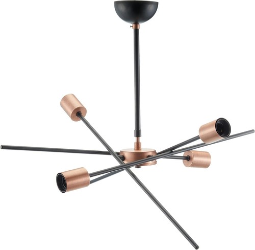 Hängelampe Mit 4 Fassungen – Kupfer & Schwarz, Metall, Verstellbar, Max. 40 W Pro Fassung
