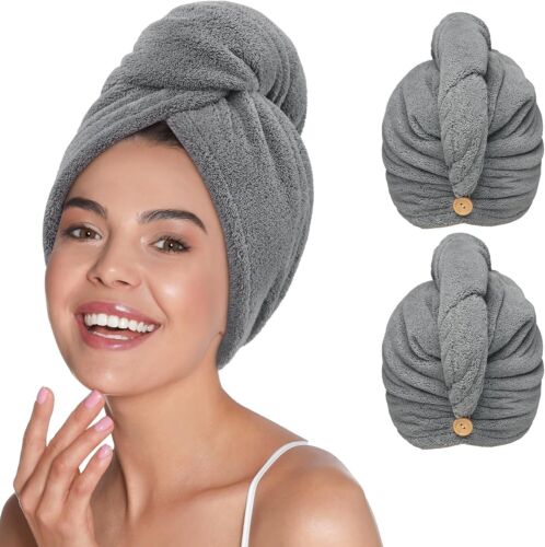 Microfiber Hair Towel Wrap for Women Curly Long Hair, 2 Pack Super Absorbent ...