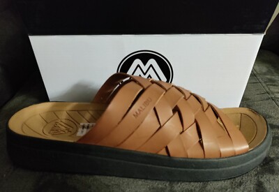 Malibu Sandals Unisex Zuma Slide Vegan Leather Whiskey / Black Men's 5/Women's 7