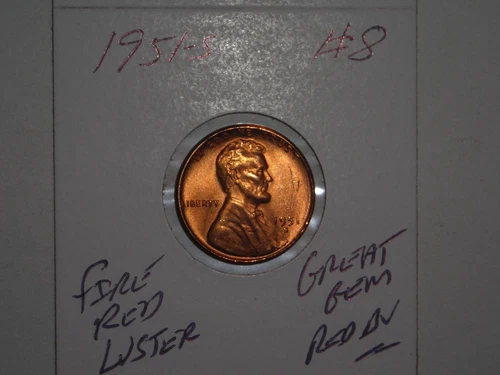 wheat penny 1951S LINCOLN CENT GEM RED BU 1951-S LOT #8 FIRE RED UNC LUSTER