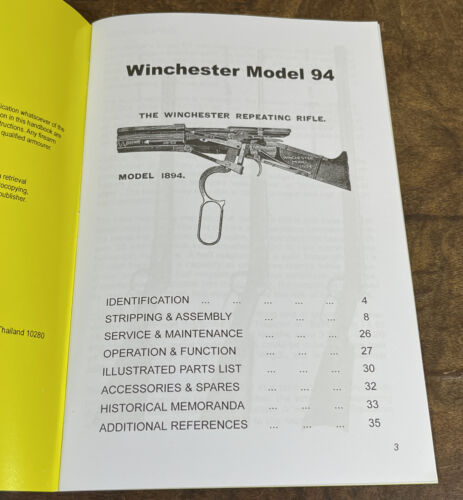WINCHESTER MODEL 94 Skennerton HAND BOOK no 8 Maintenance & History - Photo 3 sur 9