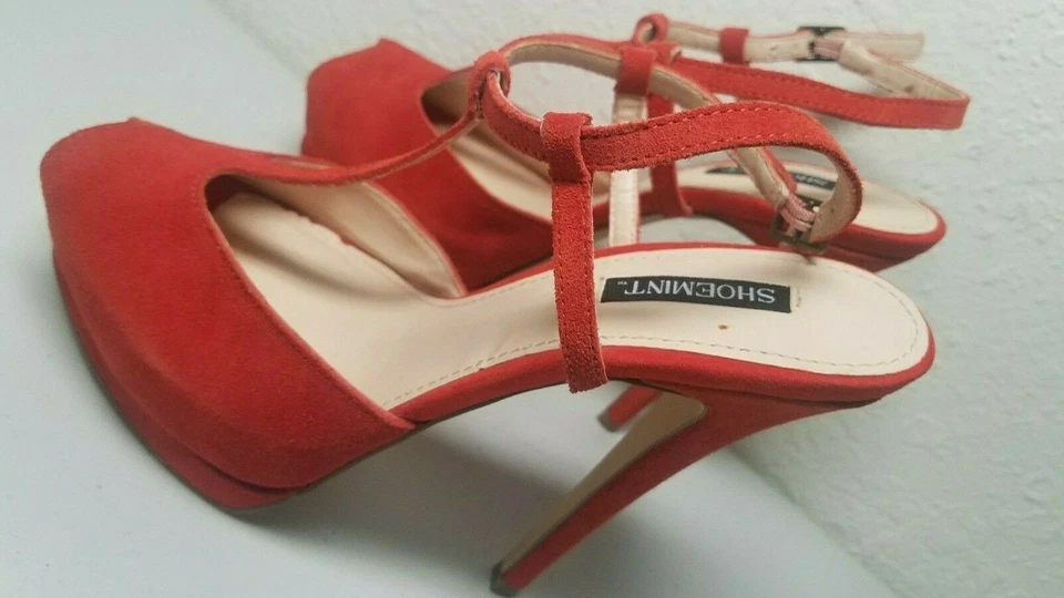 Zapatos Naranja Plataforma Tacones Gamuza Punta Abierta 7.5 Foto 3 de 4