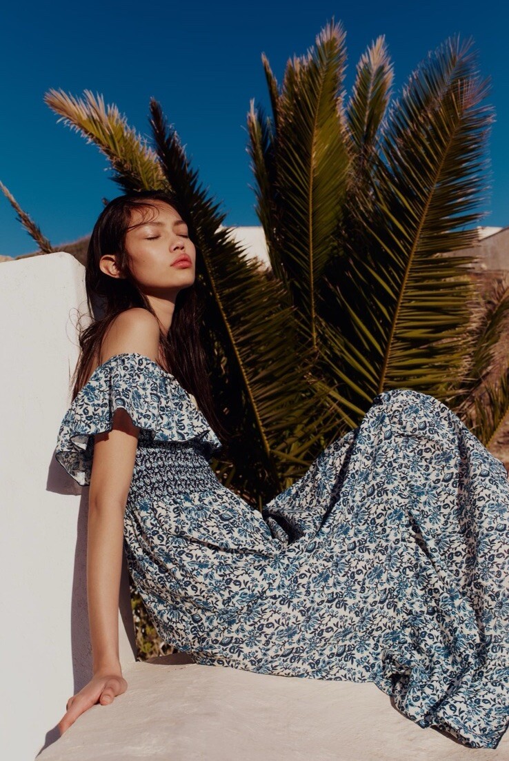Zara 100% Cotton Off-the Shoulder Floral Print Dress L Size