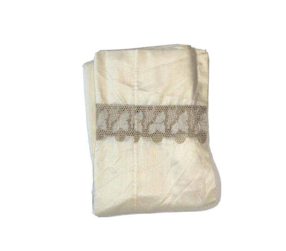 2 Vintage Pinch Pleat Ivory Drapes Panels Curtains 87 Long Off White Lace Border - Image 3 of 4