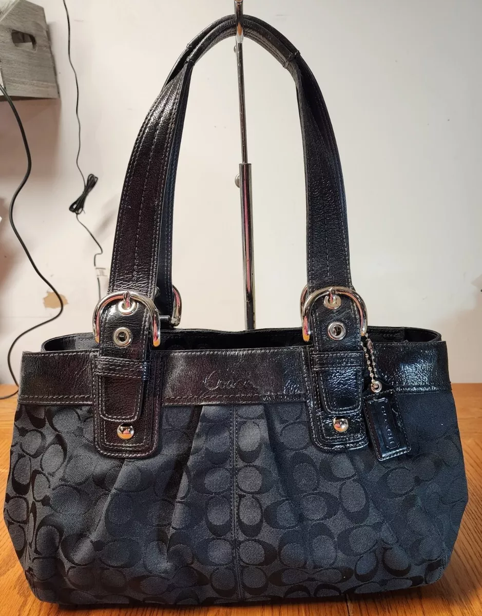 Coach Soho Pleated Signature Black Canvas Tote Bag Handbag Purse F13742