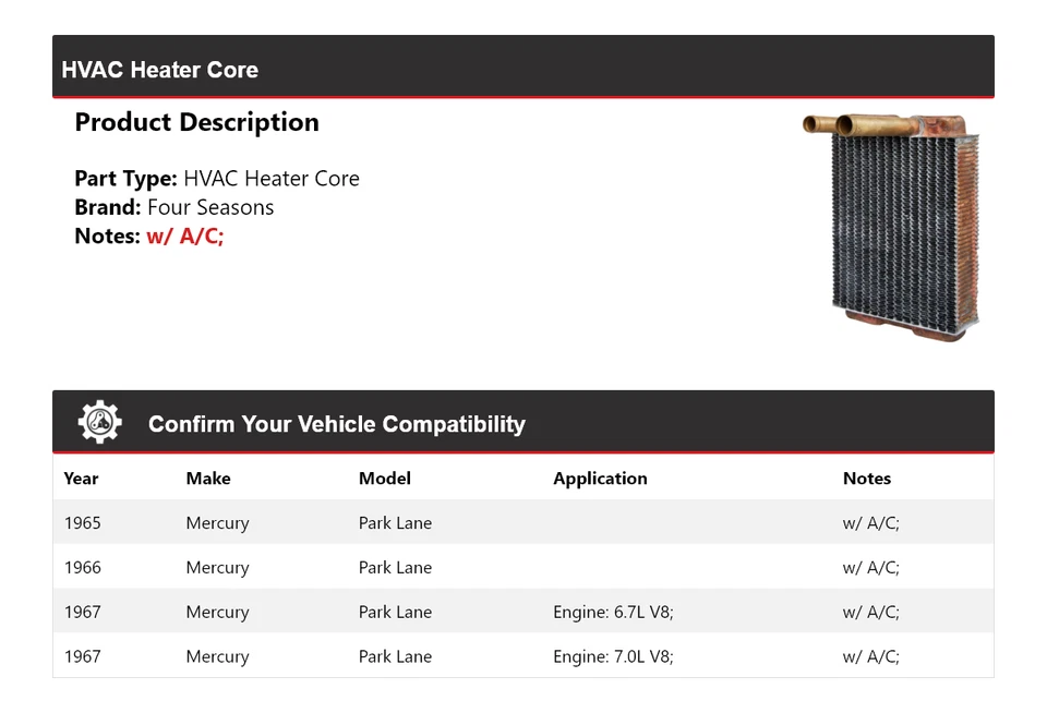 Núcleo de calefacción de climatización Mercury Park Lane 1965-1967 4 estaciones 1966 Foto 2 de 3