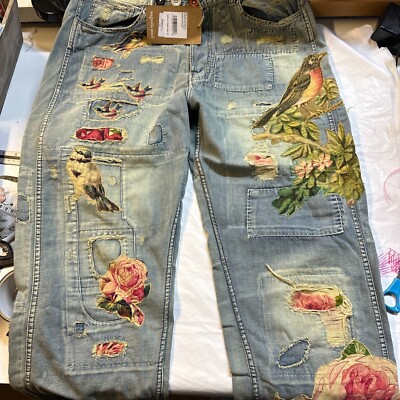 Patch Délavé Indigo Magnolia Pearl "Birdlover" - Jean, Denim, Neuf Avec étiquette