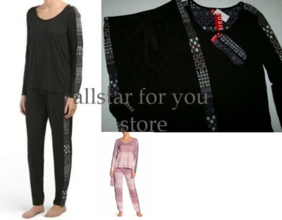 Josie BY Natori Black/Geo 3-Pc Printed Slumber Party Long Sleeve Pajama Set 