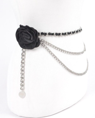 Black Rose Camellia Chain Belt NEW Gold Black Rose Camellia Flower Charms | Mercari main image 2
